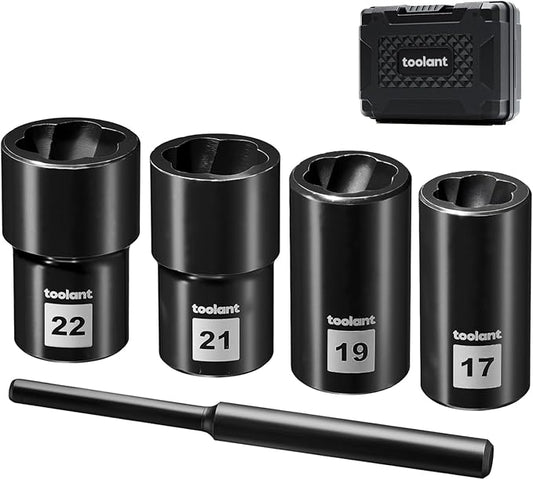 toolant 5pcs Lug Nut Remover, Bolt & Nut Remover Socket Tool Kit, Stripped Bolt Extractor for Damaged Screws and Bolts