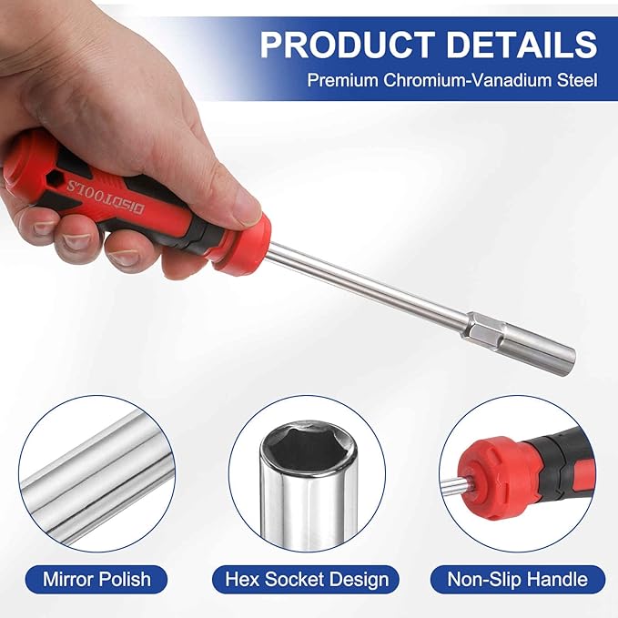 HARFINGTON 2 Pcs Metric Nut Driver 7mm CR-V Non-Magnetic Tip Hollow Shafts Hex Socket Screwdriver with Anti-Slip Handle for Automobile Repair Bit Driver