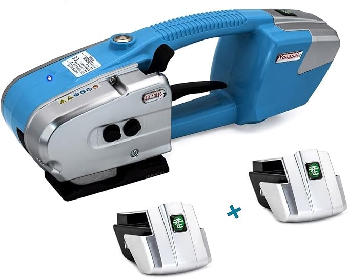 Electric Strapping Machine for 1/2-5/8 Inch Wide PP/PET Strap - Automatic Tool With 4000mAh Two Battery Hot Melting Box Pallet Packaging Baler Powered Banding Tools