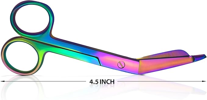 Bandage, Castroviejo, & Iris Scissors, & Kelly, & Mosquito Forceps Rainbow - Stainless Steel, DIY Crafting Scissors and Forceps Multicolors (Bandage Scissors, 4.5 inches)