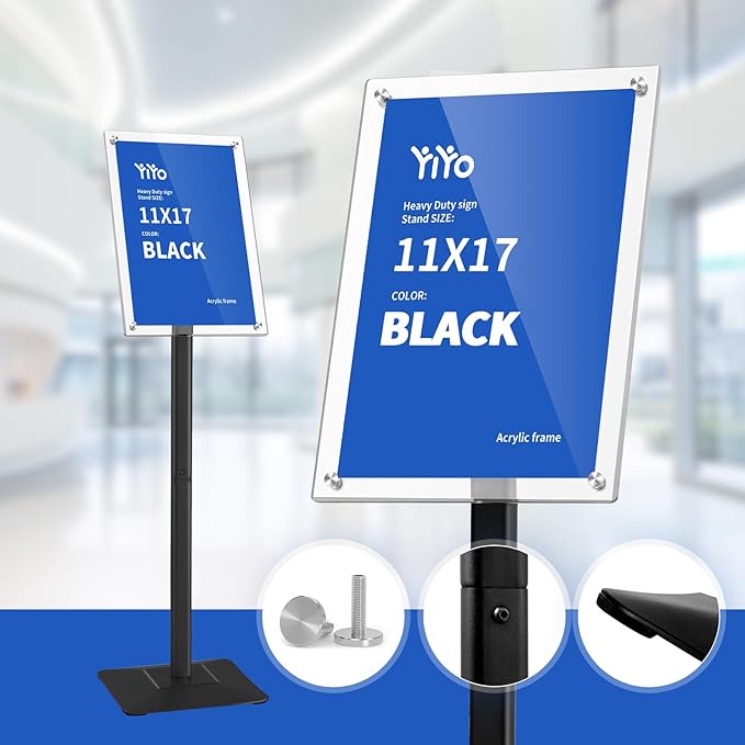 YIYO Sign Stand Poster Stand竊똞djustable heavy duty pedestal Sign Holder Floor Stand竊똞crylic frame floor standing for display menu 11 * 17 inch竊똁lack (acrylic frame 11 * 17 Black)