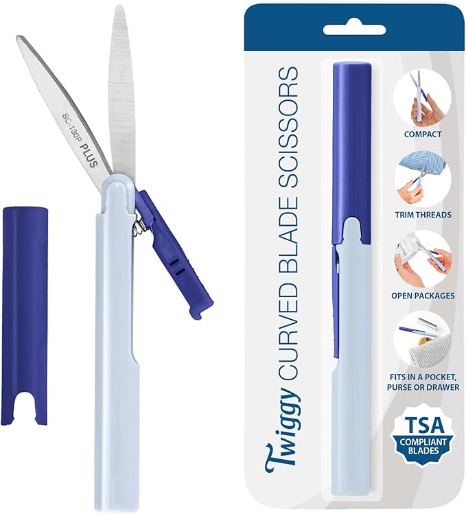 Plus Pen Style Non-Stick Compact TSA Twiggy Scissors with Cover, Blue