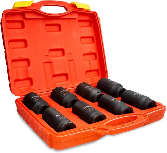 Stark USA 9 Pieces 3/4" Drive Deep Impact Jumbo Assortment Socket Set Cr-V Socket Set SAE 6-Point Flank Sockets (1" inch to 1-1/2" inch)