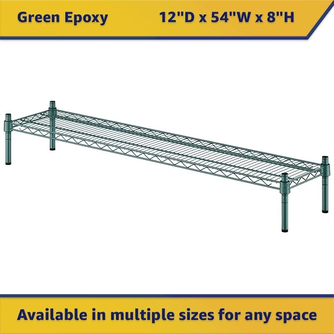 12" x 54" x 8" Green Epoxy Wire Storage Shelf, Dunnage Rack, Commercial 1 Tier Small Shelf