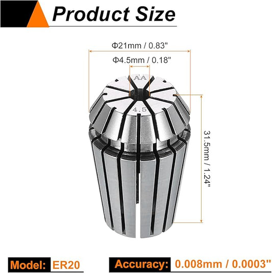 HARFINGTON Spring Collet Chuck ER20 4.5mm 65Mn Spring Steel Precision Router Collets for CNC Engraving Milling Lathe Tool