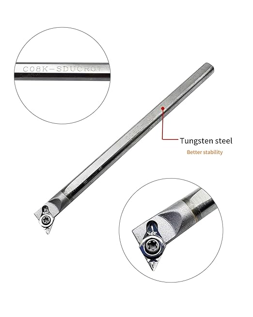 Tungsten Steel Tool Holders C08K-SDUCR07Boring Bar +10PCS DCGT070204-AK DCGT21.51 Indexable Carbide Turning Insert Blades Boring and Outer circlr for Aluminum Copper Plastic Cutting