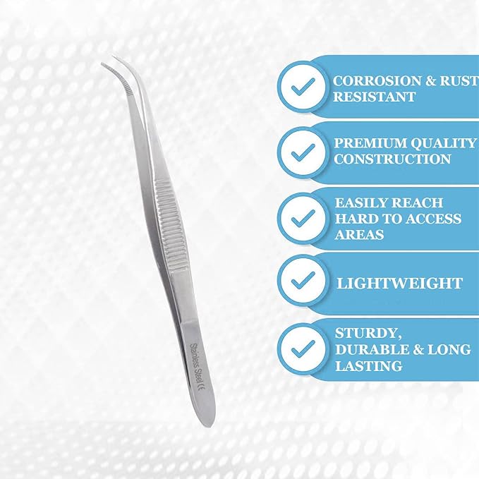 Lab Tweezers High Precision Forceps, Fine Strong Curved Point Tweezers, Stainless Steel (4.5 Inch)