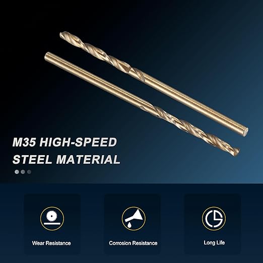 PATIKIL 2mm Drill Bit, Jobber Straight Shank M35 Cobalt 5% High-Speed Steel 135째 Gold Finish for Stainless Steel Hard Metal - 10 Pack