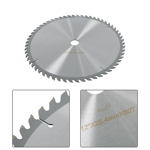 WFLNHB Alloy Woodworking Saw Blade 12 Inch 60 Tooth Circular Saw Blade with 25.44mm Arbor Hole Fit for Wood, Plywood Smooth Cutting