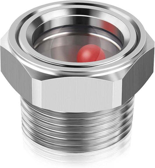Boltigen Stainless Steel Oil Sight Glass with Float Ball, 3/4'' NPT Compressor Sight Glass, Clear Oil Level Sight Window Indicator, Site Glass Replacement for Air Compressor Tank Liquid Sight Plug