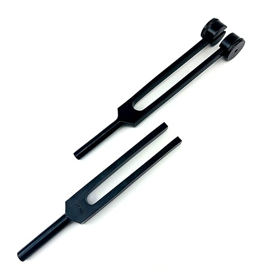 Diagnostics Kit - Percussion Taylor Reflex Hammer + C 128 & C 512 Tuning Forks + Bandage Scissors + Pupil Gauge Pen Light + Buck Hammer + Pin Wheel in Carrying Case - 8 Pieces Set - Full Black