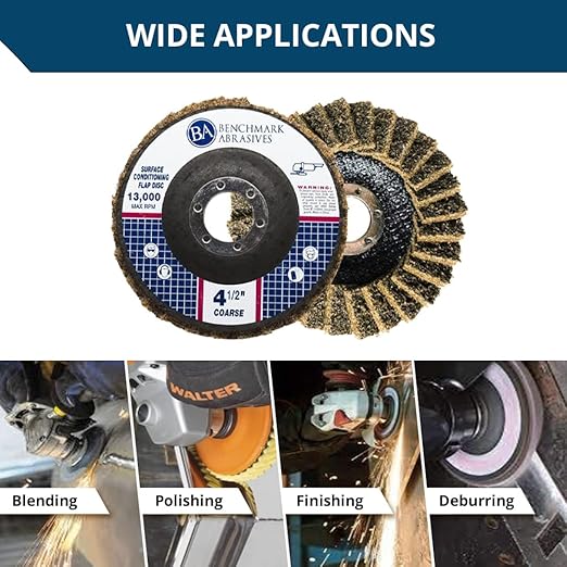 Benchmark Abrasives 4-1/2" x 7/8" Surface Conditioning Type 27 Flap Discs 4 1/2 for Angle Grinder, Sanding Discs for Blending and Polishing - Grinding Wheels 4 1/2 inch - (5 Pack) Coarse Grit