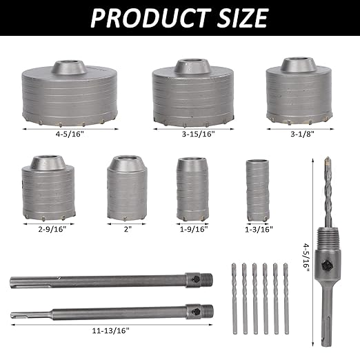 16PCS Concrete Hole Saw Kit,Masonry Hole Saw with SDS Plus & Max Shank for Masonry Brick Cement Stone Wall Drilling Core bit Set 30/40/50/65/80/100/110mm