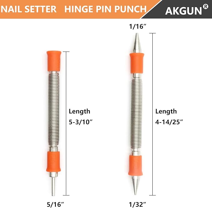 2-Piece Dual Head Nail Setter and Door Hinge Pin Remover Tool Set, Combination 1/32" and 1/16" Nail Set, Hammerless Paint Pro Pak 2 Piece Tool Set