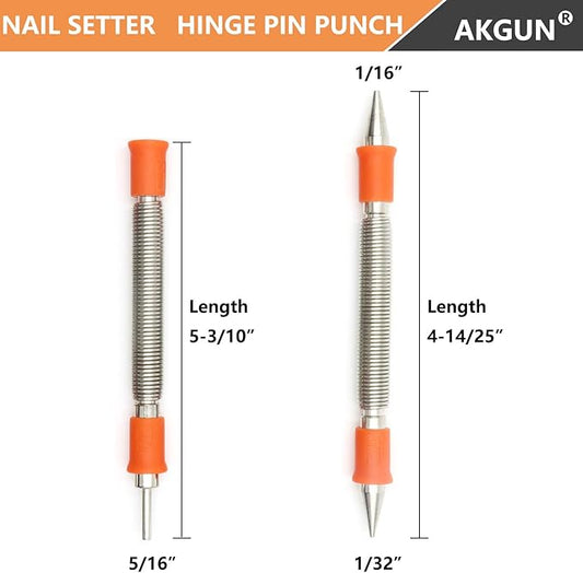 2-Piece Dual Head Nail Setter and Door Hinge Pin Remover Tool Set, Combination 1/32" and 1/16" Nail Set, Hammerless Paint Pro Pak 2 Piece Tool Set