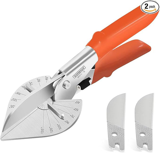 TOWOT Multi Angle Miter Shears, Angle Cutter Adjustable At 45 To 135 Degree With Safety Lock Miter Shears for Crafting, Plastic, PVC & Molding Trim, Angle Cutting Tool Including 2 Spare Blades