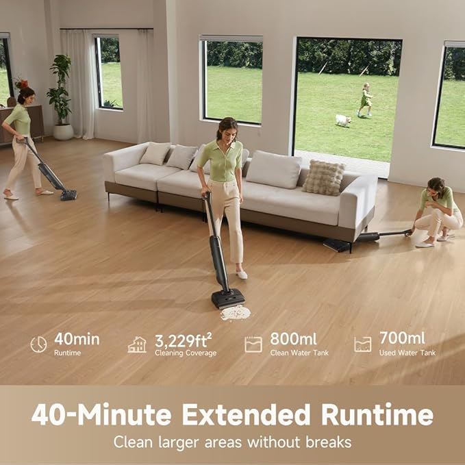 MOVA M10 Cordless Wet Dry Vacuum Cleaner 180째 Lie-Flat Smart Vacuum Mop All in One for Hard Floor, 167째F Flashdry Self-Cleaning, Zero inch Dual-Edge Cleaning, 18000Pa Suction, Zero-Tangle for Pet Hair