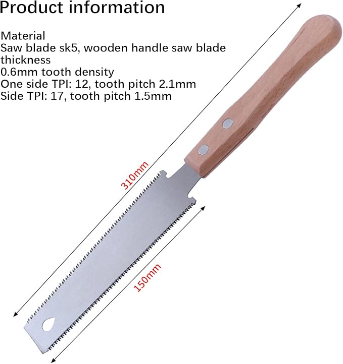 Japanese Hand Saw, Japanese Double-Sided Pull Saw, Double Edge Sided Pull Saw, Flush Cut Beech Handle Wood Saw for Woodworking Tools