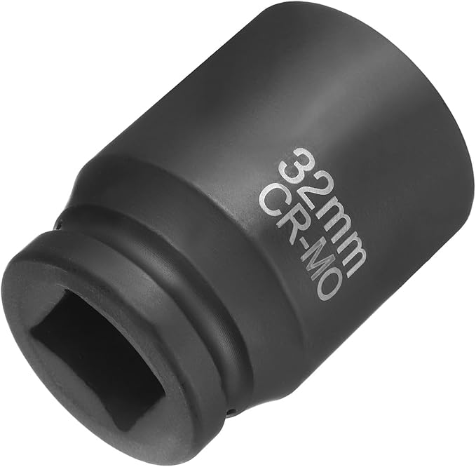HARFINGTON 4 Point Square Socket 1" Drive 32mm Metric Square Impact Socket CR-MO Blackening Standard Wheel Sleeve Pneumatic Sleeve Tool for Auto Repair Mechanical Maintenance Home Use