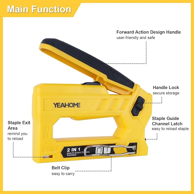 YEAHOME 2 in 1 T50 Heavy Duty Staple Gun Kit, Upholstery Staple Gun with 1000 T50 Staples of 3/8 Inch, Manual Stapler Gun for Wood, Crafts, Wall, DIY & Professional Use