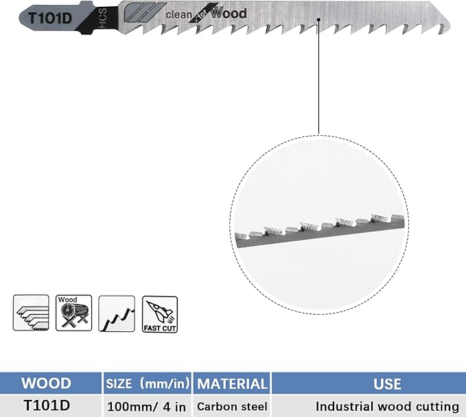 TAROSE 20-Piece T101D 4 Inch 6 TPI Assorted T-Shank Jig Saw Blades Set for Clean Cutting Wood