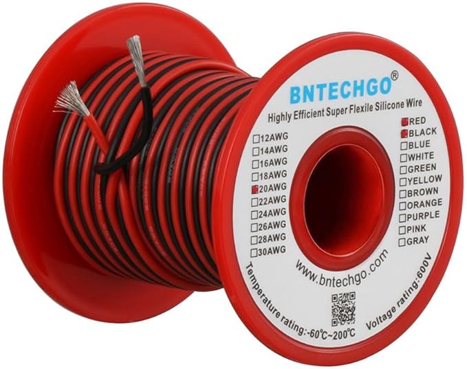 BNTECHGO 20 Gauge Silicone Wire Spool Red and Black Each 50ft 2 Separate Wires Flexible 20 AWG Stranded Tinned Copper Wire