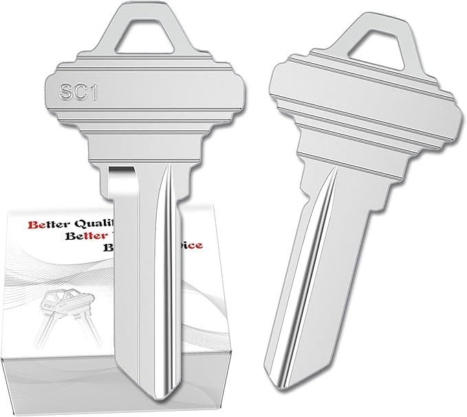 Premium Brass SC1 Key Blanks, Blank Key Compatible with 5-Pin Locks, Nickel Plated Surface, Uncut Blank Keys, Pack of 50