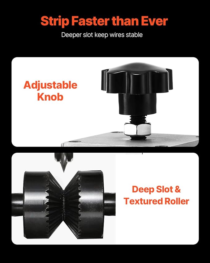 VEVOR Manual Wire Stripping Machine, 0.06''-1.5'' Copper Stripper with Hand Crank or Drill Powered, Visible Stripping Depth Reference, Portable Aluminum Frame Wire Peeler for Scrap Copper Recycling