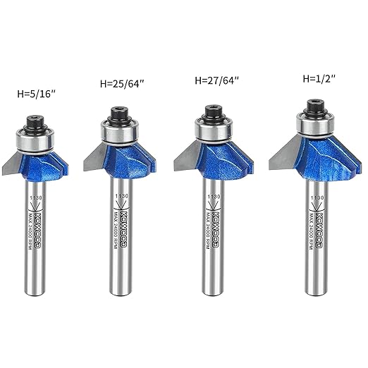 KOWOOD Plus 45 Deg Round Over Router Bit Set, 1/4 Inch Shank, Radius in 1/8?? 5/32?? 3/16?? 1/4?? with Updated Kowood C3 Carbide. Great for Round Edges, Ideal for Table, Drawer or Cabinet Edges