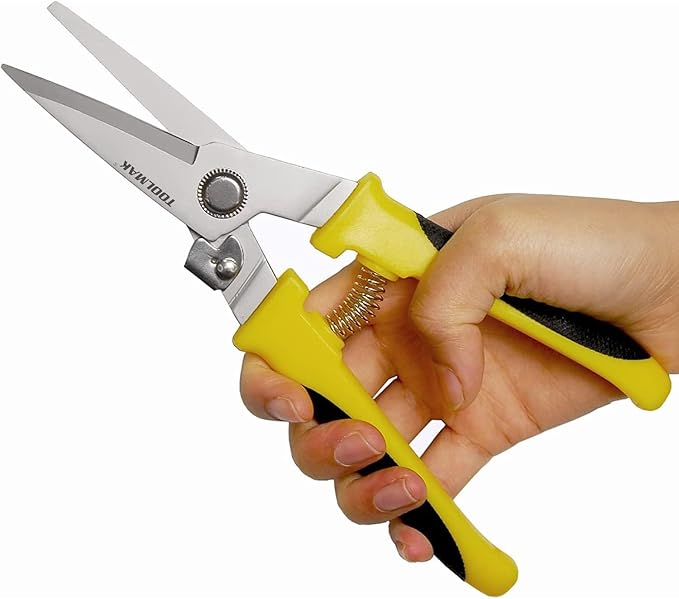 Aviation Tin Snips 8 Inch Heavy Duty Metal Cutter, Straight Shears with Stainless Steel Blade & Comfort Grips, Multifunction Cutting of Branches, Cable Wires, Thin Iron, Cardboard(Right Hand)
