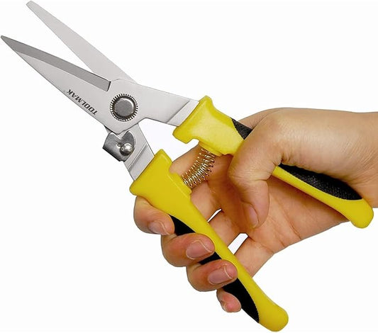 Aviation Tin Snips 8 Inch Heavy Duty Metal Cutter, Straight Shears with Stainless Steel Blade & Comfort Grips, Multifunction Cutting of Branches, Cable Wires, Thin Iron, Cardboard(Right Hand)