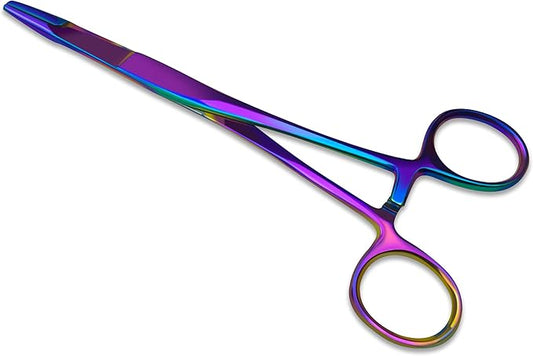 Bandage, Castroviejo, & Iris Scissors, & Kelly, & Mosquito Forceps Rainbow - Stainless Steel, DIY Crafting Scissors and Forceps Multicolors (Olsen Hegar Needle Holder, 6.5 inches)