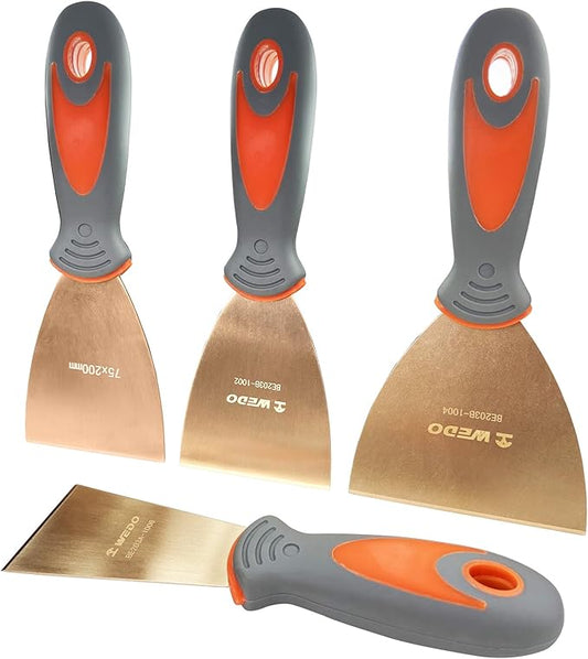 WEDO Non-Sparking 4PCS Set Putty Knife Scraper,Blade 2"+3"+4"+6",Spark-free Safety Paint Scraper with Fiberglass Handle,Beryllium Copper,Non-Magnetic,Paint Scraper Tool,BAM&FM Certificate