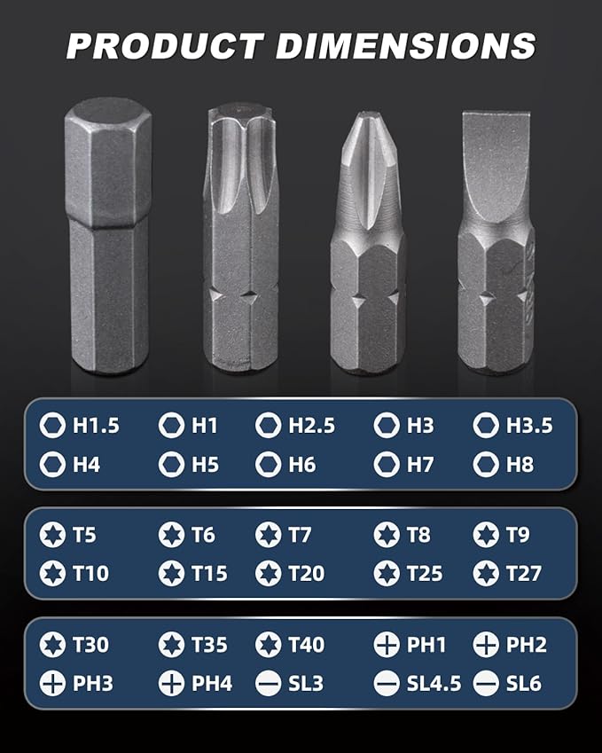 ROTATION 31 Piece Screwdriver Bit Set| Chrome Vanadium Steel | Screwdriver Bit Set Phillips, Tamperproof Torx Bits, & Flat | 1/4 inch Magnetic Bit Driver