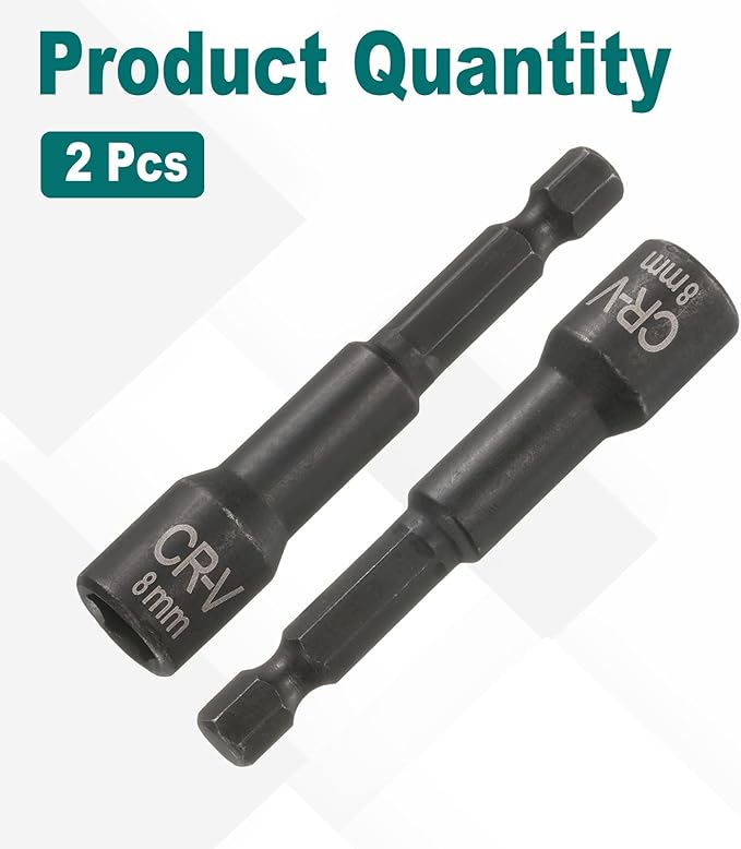 uxcell 2Pcs 1/4" Hex Shank 8mm Magnetic Hex Socket 65mm Length, CR-V Steel Quick-Release Impact Driver Socket Wrench Screw for Impact Drill Power Nut Setter