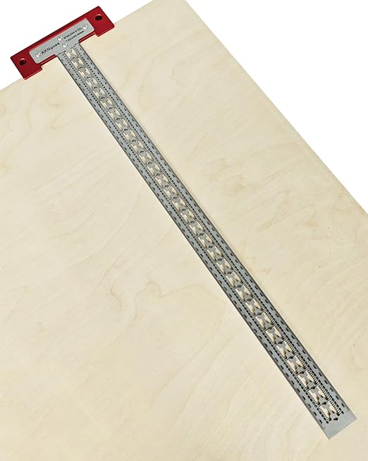 Precision Scriber T Square Ruler, T Square with Support Lips, Built in Scribe Notches, Stainless Steel Architect Ruler for Carpenter Work, Layout and Measuring Tools - 600mm
