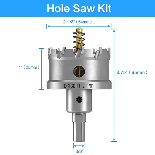 DKIBBITH TCT Hole Saw 2-1/8"(54mm) Heavy Duty Tungsten Carbide Tipped Hole Cutters for Stainless Steel, Copper, Iron, Brass, Plastic with Titanium-Plated Pilot Drill Bits.
