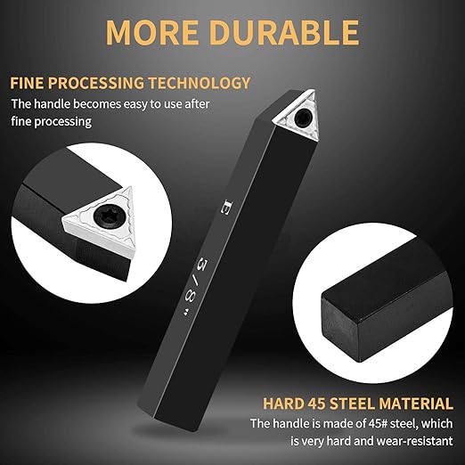 3/8" Indexable Carbide Turning Inserts Holder Set for Machining Lathes, 5 Pcs Set Metal Lathe Tools Inserts Bits with Carbide Inserts TCMT110204.