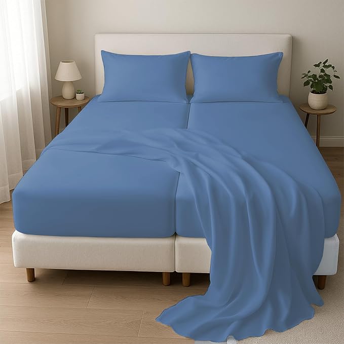 Silentnight Split California King Sheets for Adjustable Beds 5-Piece Split California King Sheet Set, 800 Thread Count 100% Egyptian Cotton,15" Deep Pocket Adjustable Bed Sheets, Medium Blue Solid
