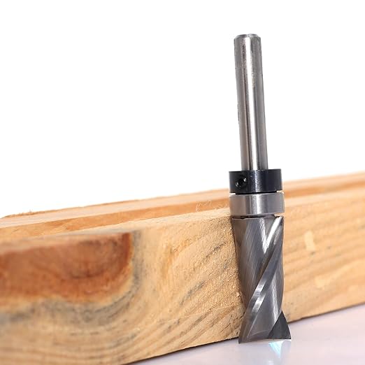 Up-Cut Top Bearing Flush Trim Router Bit 1/4 Shank - 1/2" Cutting Dia, 1-1/8" Cut Height, Carbide Spiral Pattern Template Flush Cut Router Bit, for Wood Trimming