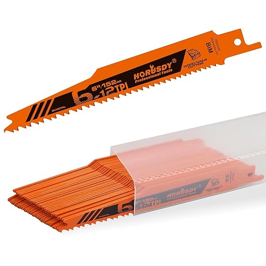HORUSDY 30Pack 6 Inch 6-12 TPI Reciprocating Saw Blade Wood Pruning, Bi-Metal Saw Blades for Nail Wood or Trees Cutting, Sharp and Durability with Organizer Case