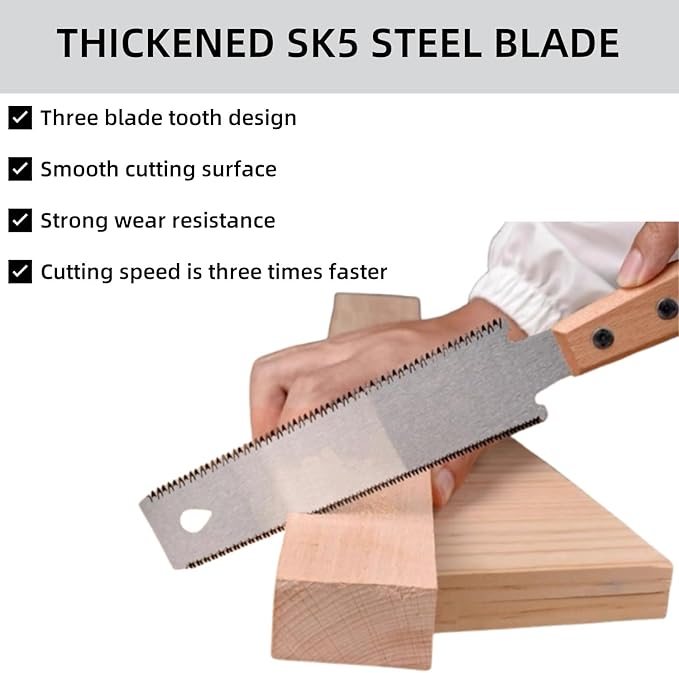 12.2 Inch Double Edged Hand Saw,Japanese Style Hand Saw,Detachable & Flexible Flush Cut Saw for Fine and Coarse Cutting Woodworking (Wooden Handle)