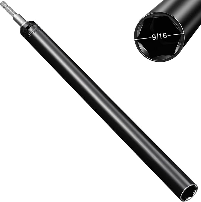 Blulu 9/16"(14mm) Power Nut Driver, Nut Runner Hollow Socket with 1/4" Hex Shank, Fit Long Bolts and Ductwork for Overhead Fastening Applications Operations(1 Pack, 10 Inch)