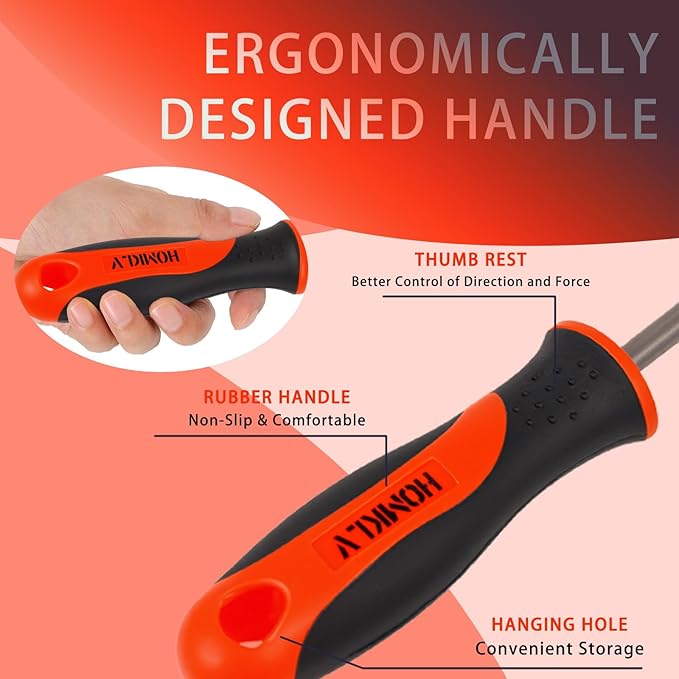8 Inch Round Hand File with High Carbon Hardened Steel, Ergonomic Grip, Plastic Non-Slip Handle, Ideal for Metal, Wood, Plastic & DIY Projects
