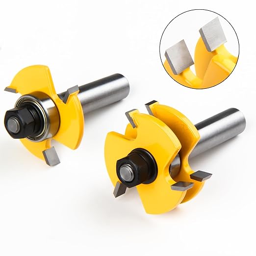 BAIDETS 1/2" Tongue and Groove Router Bits - Set of 2Pcs 1/2 Inch Shank Router Bit Set 3 Teeth Adjustable T Shape Wood Milling Cutter