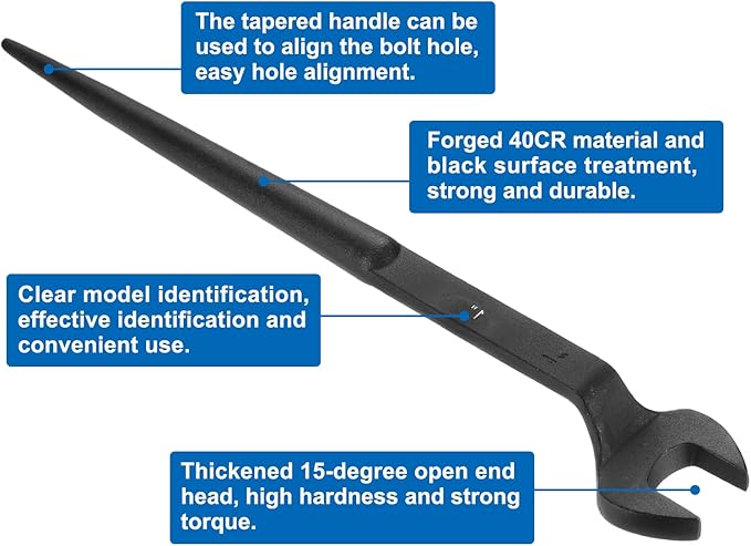 HARFINGTON Single Open End Spanner Wrench 1-inch 15 Degree Angle Single Open End SAE Construction Spanner Wrenches with 60째Offset Handle for Automotive Mechanical Maintenance