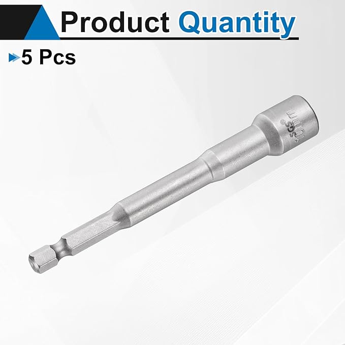 HARFINGTON 5pcs Nut Driver Drill Bit 10mm Metric Socket 1/4" Hex Shank 3.94" (100mm) Long Magnetic 6-Point Sockets Quick Change CR-V Steel Bolt Setters for Power Drill Drivers