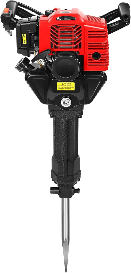 Gas Demolition Jack Hammer 55CC 2 Stroke Gasoline Concrete Breaker Punch Drill Breaker Drilling Machine 1900W 6500RPM, for Trenching Chipping Breaking Holes, with Pointed Flat Pickaxes