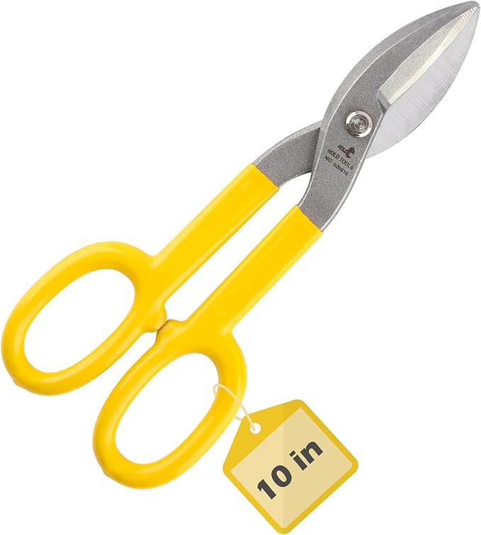 DOWELL 10??Tin Snips Metal Cutters with Flat Blade, with Comfortable Yellow Rubber Handle for DIY Handyman,Roofers, Mechanics, Homeowners