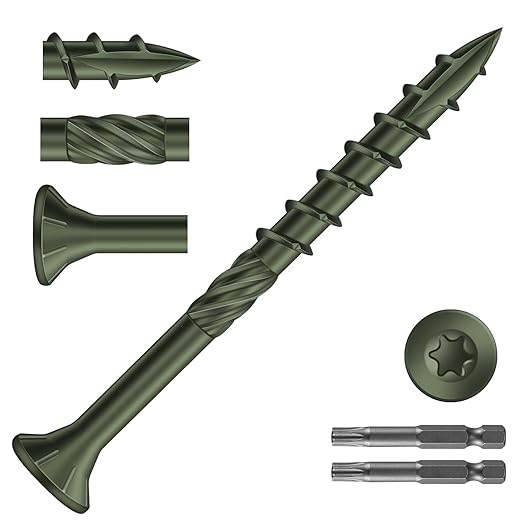 #8 x 2 Inch Deck Screws (765Pcs) 6lb. Carbon Steel, Green, Flat Head, Rust Resistant epoxy Coated, with T25 Star Bit